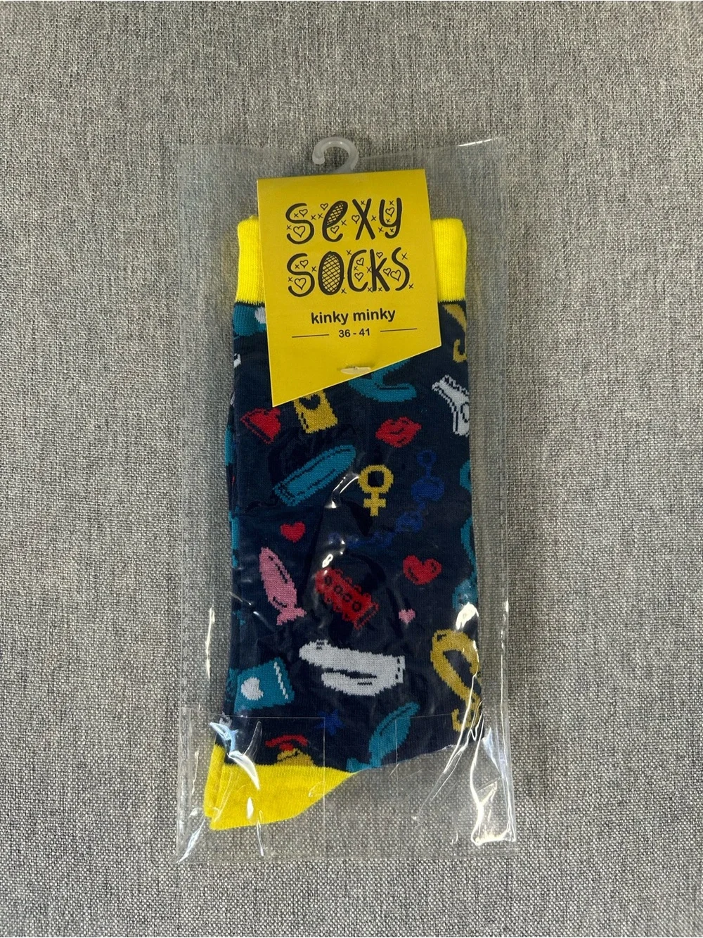 Kinky Minky Men's Navy Patterned Casual Socks with Yellow Accents